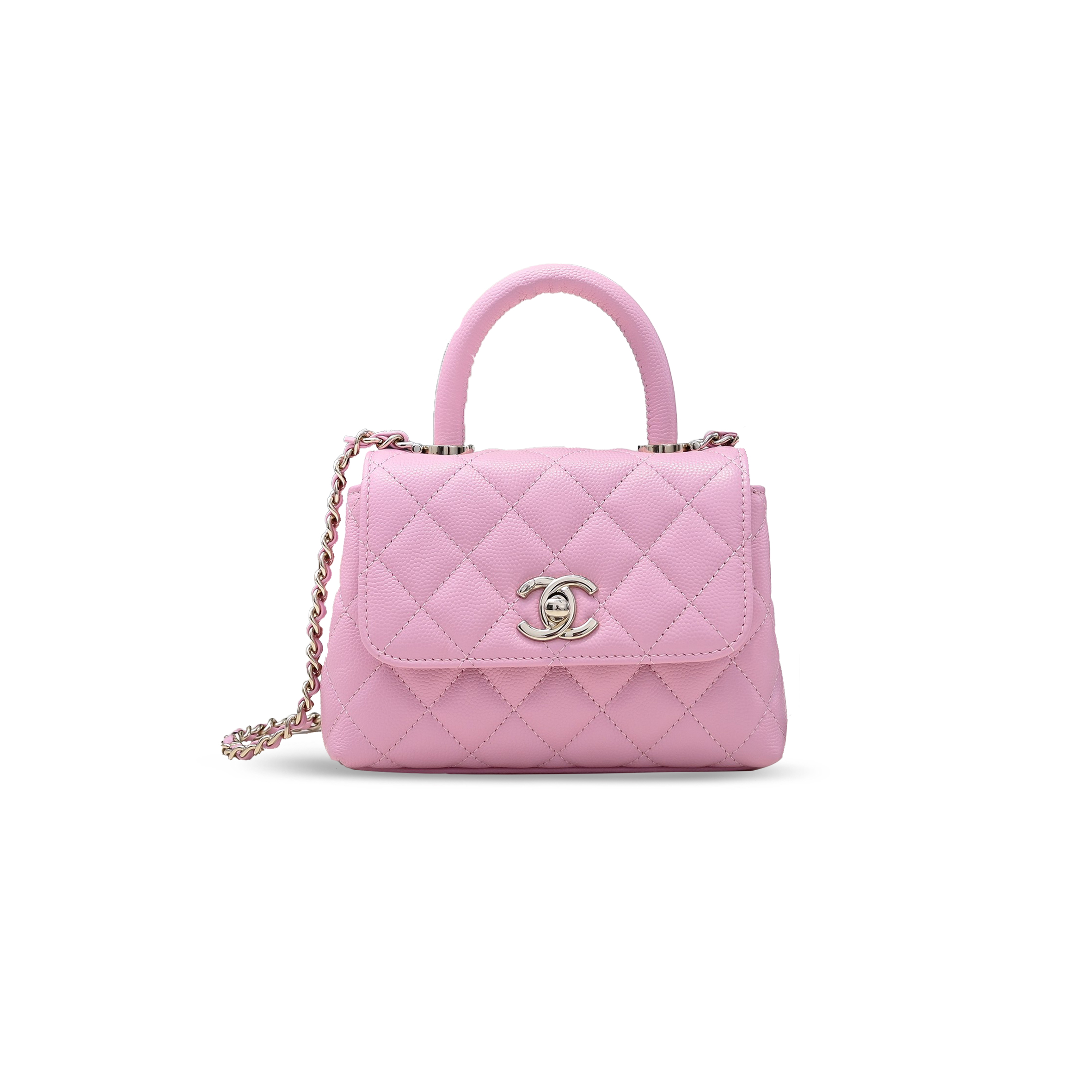 CHANEL MINI COCO HANDLE FLAP BAG CAVIAR & LIGHT GOLD METAL PINK AS4244 (14.5*11.5*5.5cm)